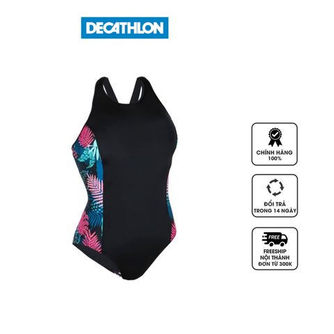 Bikini nữ 1 mảnh Decathlon Nabaiji màu đen phối họa tiết