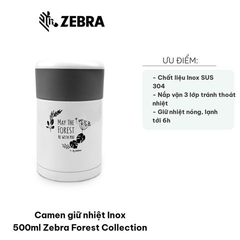 Hộp Cơm Giữ Nhiệt Inox 500ml Zebra Forest Collection - Thiết Kế Hiện Đại, Giữ Nhiệt Đến 6 Giờ, 2 Màu Đen và Trắng