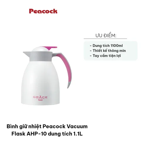 Bình Giữ Nhiệt 1.1L Peacock Vacuum Flask AHP-10 - Chống Rò Rỉ, Thiết Kế Gọn Nhẹ, Lý Tưởng Cho Gia Đình
