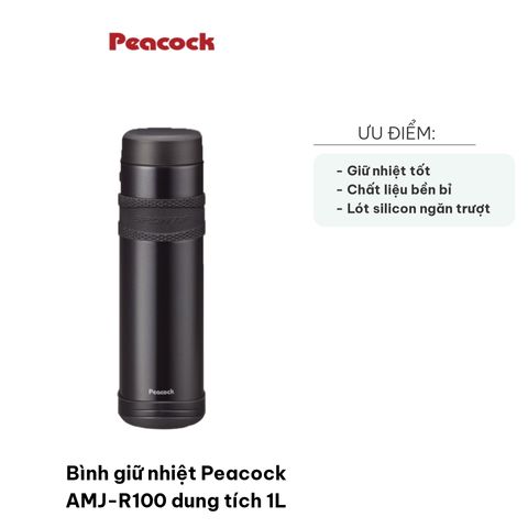 Bình giữ nhiệt Peacock AMJ-R100 1L - Thép không gỉ, Giữ nhiệt lâu, Dùng cho nước nóng/lạnh, Phụ kiện tiện ích cho mùa đông hè