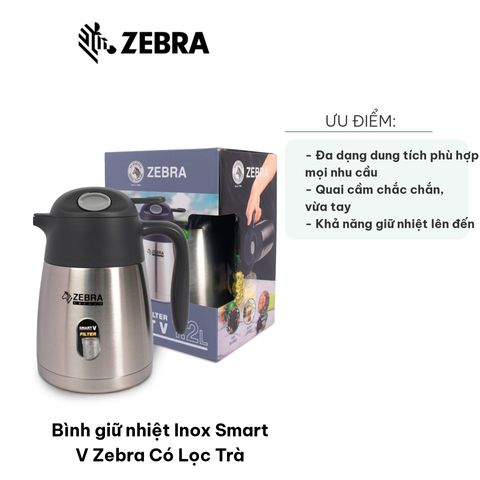 Bình Giữ Nhiệt Inox Smart V Zebra Có Lọc Trà - Phiên Bản Dung Tích 1.2L, 1.5L, 2L, Giữ Nhiệt 12 Giờ, Bình Thủy Tinh Thời Trang, Tặng Bạn Bè