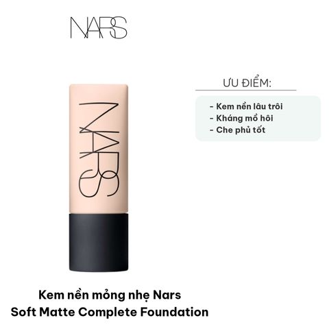Kem nền Nars Soft Matte Complete Foundation 45ml – Lớp nền mỏng nhẹ, bền màu, chống oxy hóa, phù hợp với da Châu Á