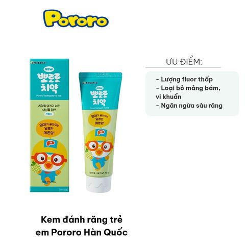 Kem Đánh Răng Trẻ Em Pororo Hàn Quốc - Hương Vị Trái Cây Ngọt Ngào, Giúp Làm Sạch Răng và Ngăn Ngừa Sâu Răng, Dành Cho Bé Từ 3 Tuổi