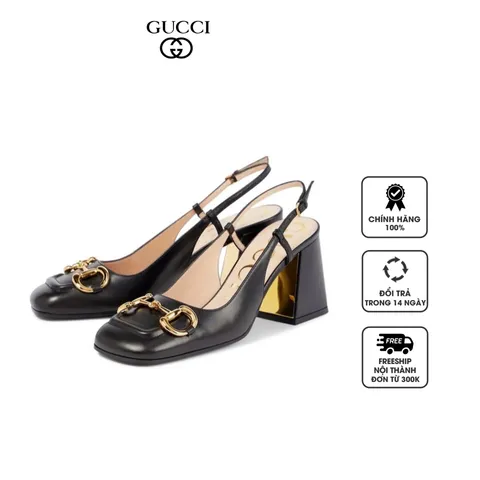 Giày cao gót Gucci Women's Mid-Heel Slingback With Horsebit màu đen