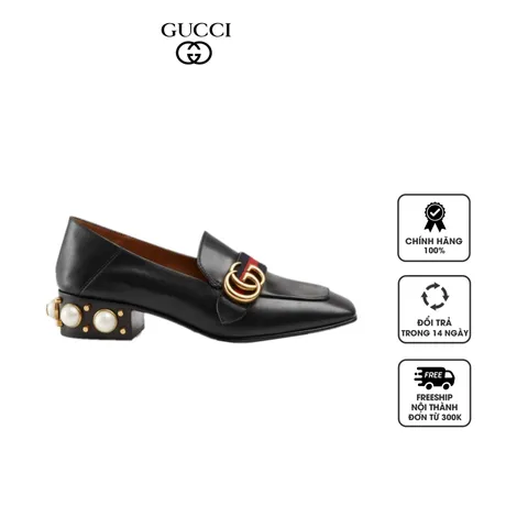 Giày nữ Gucci Leather Mid-Heel Loafer màu đen