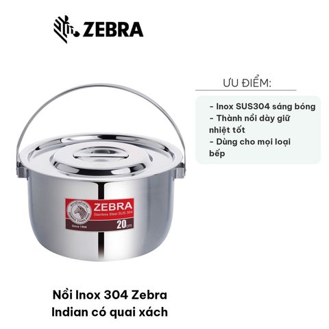 Nồi Inox 304 Zebra Indian 20cm/22cm Có Quai Xách - Nồi Nấu Bền Đẹp, Chất Liệu Cao Cấp, Tiện Lợi Cho Mọi Nhà Bếp