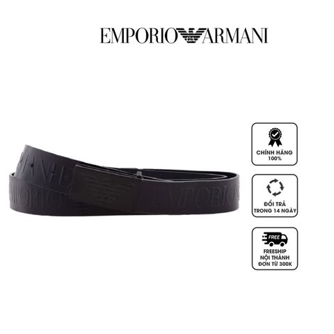 Thắt lưng nam Emporio Armani Embossed Oversized Lettering Leather Belt