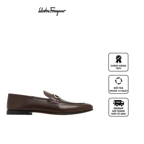 Giày lười nam Salvatore Ferragamo Gancini Ornament Calfskin Moccasin Mule Loafers màu nâu