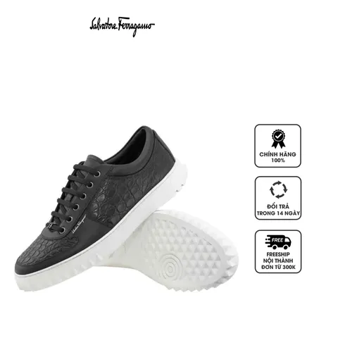Giày sneaker nam Salvatore Ferragamo Scuby Black Croco Leather Low-top màu đen
