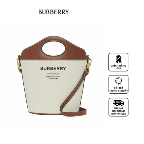 Túi Burberry Small Two-tone Canvas And Leather Pocket Bucket Bag