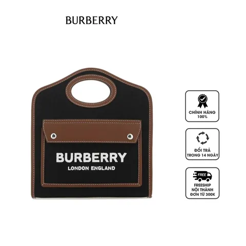 Túi xách Burberry Logo Embroidered Cut-Out Tote Bag màu nâu đen