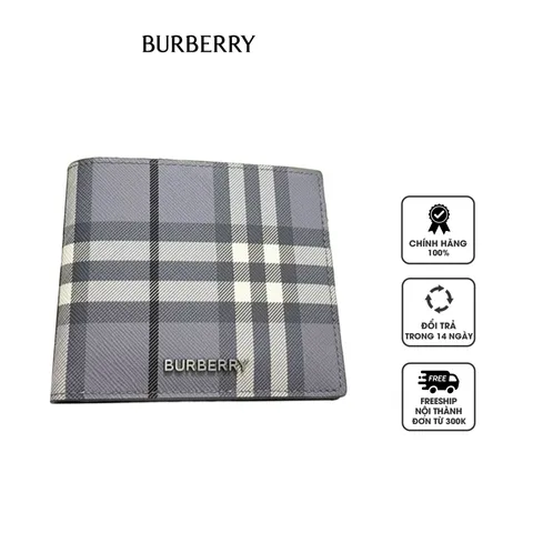 Ví nam Burberry Logo-Plaque Check-Pattern Wallet màu xám