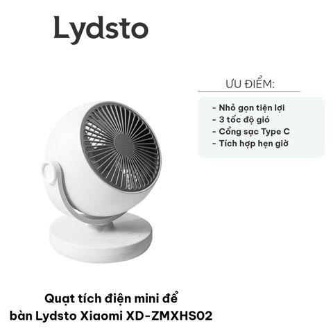 Quạt Tích Điện Mini Để Bàn Lydsto Xiaomi XD-ZMXHS02 - 3 Tốc Độ Gió, Thiết Kế Nhỏ Gọn, Hẹn Giờ Tiện Lợi, Ổn Định và Im Lặng, Thích Hợp Làm Quà Tặng