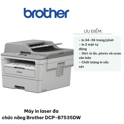 Máy in laser đa chức năng Brother DCP-B7535DW - In, Photo, Scan tốc độ cao 34-36 trang/phút, kết nối Wifi, tiết kiệm chi phí văn phòng