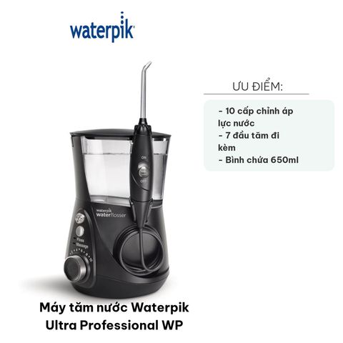 Máy tăm nước Waterpik Ultra Professional WP - Đầu tăm xoay 360 độ, 10 cấp áp lực, bộ 7 đầu tăm, dung tích 650ml, vệ sinh răng miệng hiệu quả