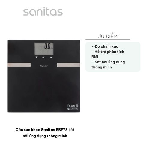 Cân Sức Khỏe Sanitas SBF73 Kết Nối Ứng Dụng Thông Minh - Theo Dõi Trọng Lượng, Chỉ Số Sức Khỏe, Phân Tích BMI, Hỗ Trợ Đến 8 Người Dùng