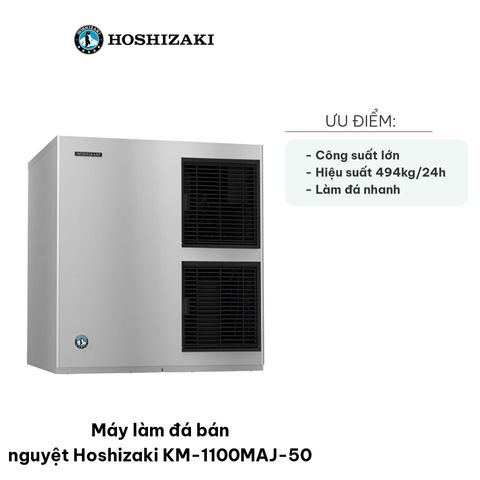 Máy Làm Đá Bán Nguyệt Hoshizaki KM-1100MAJ-50 - Công Suất 494kg/Ngày, Thép Không Gỉ, Phù Hợp Nhà Hàng, Khách Sạn, Dịch Vụ Ăn Uống