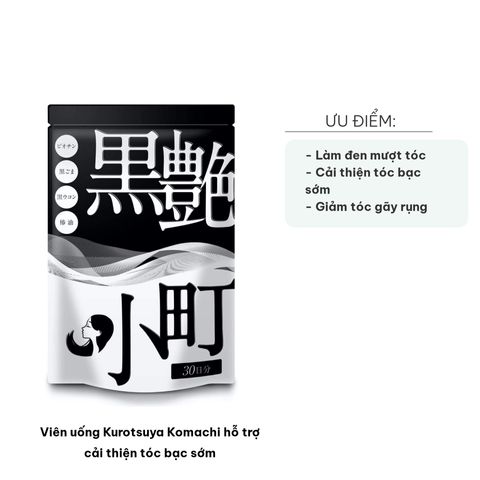 Viên uống Kurotsuya Komachi - Hỗ trợ làm đen tóc, cải thiện tóc bạc sớm, dưỡng tóc dày khỏe, gói 60 viên, thiên nhiên an toàn