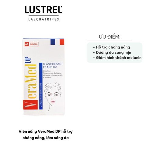 Viên uống VeraMed DP Chống Nắng & Làm Sáng Da - Dưỡng Da Mịn Màng, Giảm Nám, Sạm Da, 100 Viên, Hỗ Trợ Chống Tia UV
