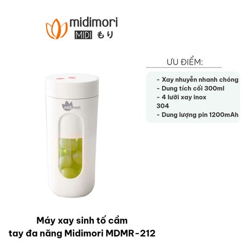 Máy xay sinh tố cầm tay đa năng Midimori MDMR-212 - Công suất 40W, xay nhuyễn đá, trái cây, dễ dàng mang theo, dung tích 300ml