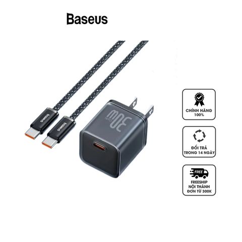 Combo Củ Sạc Nhanh Baseus GaN5S 30W Kèm Dây Cáp USB-C - Sạc Nhanh Chống Quá Nhiệt Cho iPhone 15, Thiết Bị Di Động