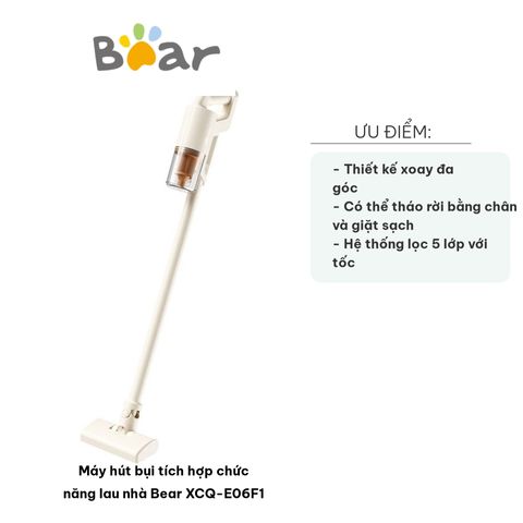 Máy Hút Bụi Tích Hợp Lau Nhà Bear XCQ-E06F1 - Bình Chứa Nước, Công Suất 600W, Linh Hoạt, Tiết Kiệm Thời Gian Dọn Dẹp