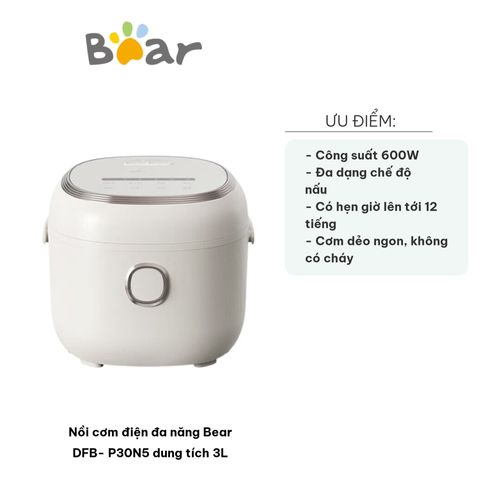 Nồi Cơm Điện Đa Năng Bear DFB-P30N5 3L - Nấu Cơm, Cháo, Súp, Hẹn Giờ, Bảng Điều Khiển Điện Tử, Tiện Lợi Cho Gia Đình