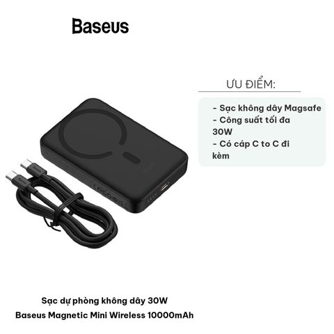 Sạc Dự Phòng Không Dây Baseus 30W Magnetic Mini Wireless 10000mAh - Sạc Nhanh USB-C, Dễ Dàng Mang Theo