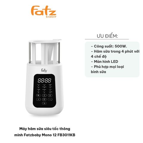 Máy hâm sữa siêu tốc thông minh Fatzbaby Mono 12 FB3011KB - Hâm nóng sữa nhanh chóng trong 4 phút với 4 chế độ tiện dụng