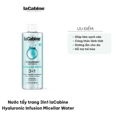 Nước tẩy trang 3in1 laCabine Hyaluronic Infusion - Làm sạch sâu, cấp ẩm và trẻ hóa da, công thức dịu nhẹ cho mọi loại da, 400ml.