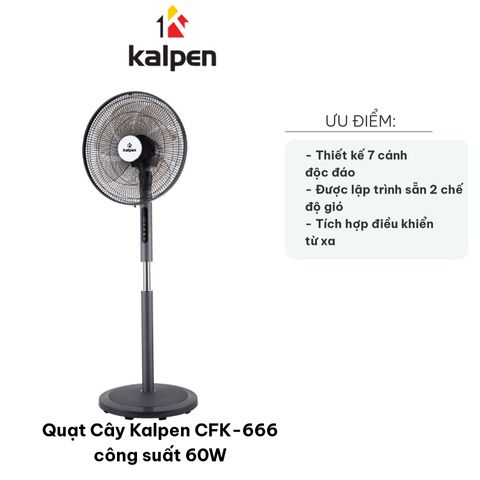 Quạt Cây Kalpen CFK-666 - Quạt Đứng Công Suất 60W, Thiết Kế Hiện Đại, 3 Chế Độ Gió, Điều Khiển Từ Xa, Tiện Ích Cho Mọi Không Gian