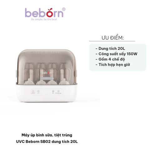 Máy Tiệt Trùng Bình Sữa UVC Beborn SB02 20L - Tiệt Trùng, Sấy Khô, Bảo Quản An Toàn Cho Bé