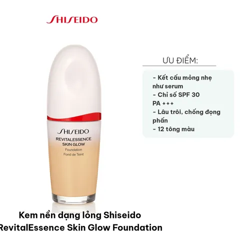 Kem nền dạng lỏng Shiseido RevitalEssence Skin Glow Foundation - Làn da rạng rỡ, dưỡng ẩm tự nhiên, SPF 30, 30ml