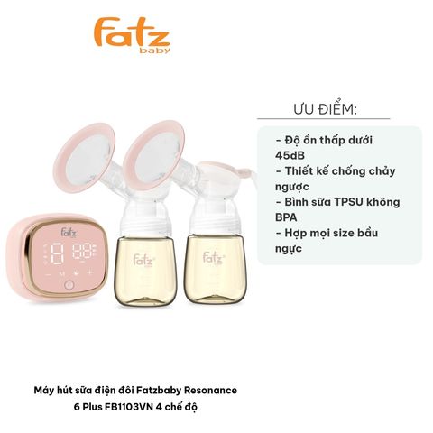 Máy Hút Sữa Điện Đôi Fatzbaby Resonance 6 Plus FB1103VN - 4 Chế Độ, Pin 4400mAh, Độ Ồn Thấp Dưới 45dB, Tiện Lợi Cho Mẹ Và Bé