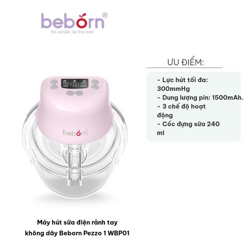 Máy Hút Sữa Điện Rảnh Tay Không Dây Beborn Pezzo 1 WBP01 - Thiết Kế Nhẹ, Tiện Lợi, Cốc 240ml, 3 Chế Độ Hoạt Động Cho Mẹ