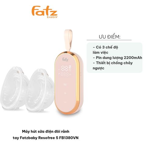 Máy Hút Sữa Điện Đôi Rảnh Tay Fatzbaby Resofree 5 FB1380VN - Pin 2200mAh, 12 Cấp Độ, Độ Ồn Dưới 45dB, Tiện Lợi Khi Sử Dụng
