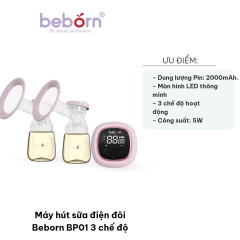 Máy Hút Sữa Điện Đôi Beborn BP01#ED - 3 Chế Độ, Bình PPSU Chịu Nhiệt, Dung Lượng Pin 2000mAh, Thời Gian Sử Dụng Lâu Dài