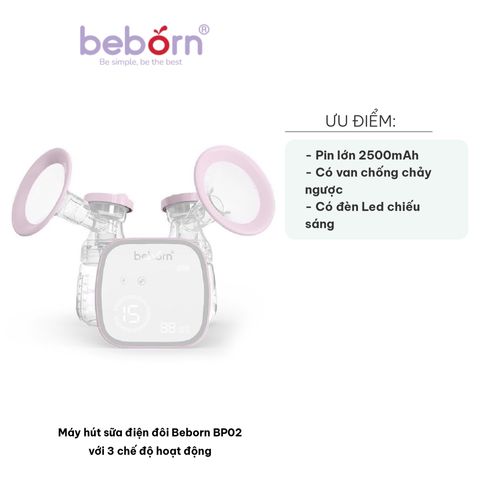 Máy Hút Sữa Điện Đôi Beborn BP02 - 3 Chế Độ, Pin 2500mAh, Độ Ồn Thấp, Thiết Kế Chống Chảy Ngược, Thời Gian Sử Dụng Đến 2 Giờ