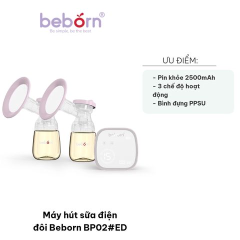 Máy Hút Sữa Điện Đôi Beborn BP02#ED, 3 Chế Độ Hoạt Động, Dung Lượng Pin 2500mAh, Phễu Silicon & Polypropylen, Thiết Kế Thông Minh