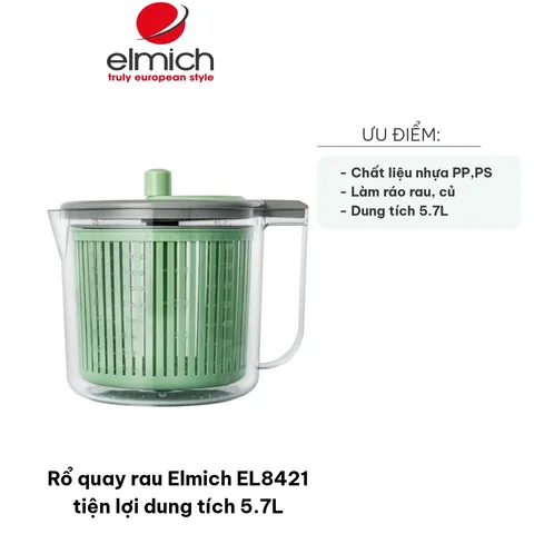 Rổ Quay Rau Elmich EL8421 Dung Tích 5.7L - Dụng Cụ Tiện Lợi Vắt Nước Rau, An Toàn và Dễ Dàng Sử Dụng cho Nhà Bếp