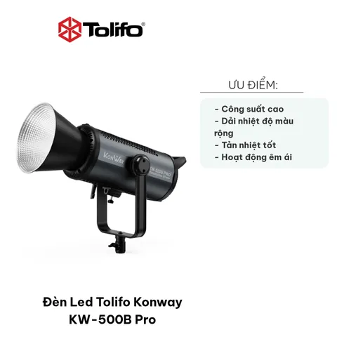 Đèn Led Tolifo Konway KW-500B Pro 500W - Ánh Sáng Chuyên Nghiệp Điều Chỉnh 2700K-6500K, Hiệu Ứng Tự Nhiên, Chụp Ảnh, Quay Video
