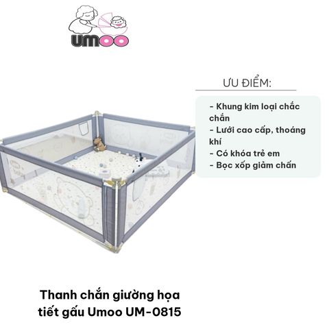 Thanh Chắn Giường Họa Tiết Gấu Umoo UM-0815 - Khung Kim Loại Chắc Chắn, Dễ Dàng Lắp Đặt, Bảo Vệ An Toàn Cho Bé