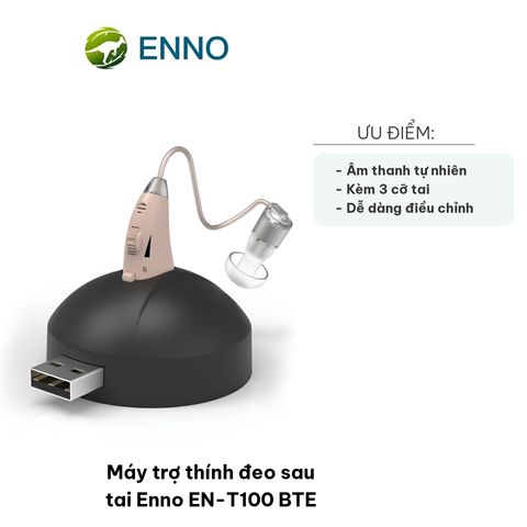 Máy Trợ Thính Đeo Sau Tai Enno EN-T100 BTE - Khuếch Đại Âm Thanh Tự Nhiên, Chống Ồn, Thiết Kế Nhỏ Gọn, Dễ Dàng Sử Dụng