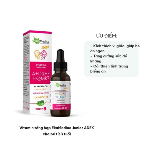 Vitamin Tổng Hợp EkaMedica Junior ADEK cho Bé Từ 3 Tuổi - Bổ Sung Vitamin và Tăng Cường Đề Kháng - Hỗ Trợ Ăn Ngon Miệng 30ml
