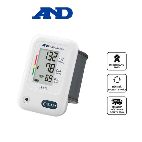 Máy Đo Huyết Áp Cổ Tay AND UB-525 - Vòng Bít Slimfit, Lưu Trữ 60 Kết Quả, Phát Hiện Huyết Áp Cao và Nhịp Tim Bất Thường