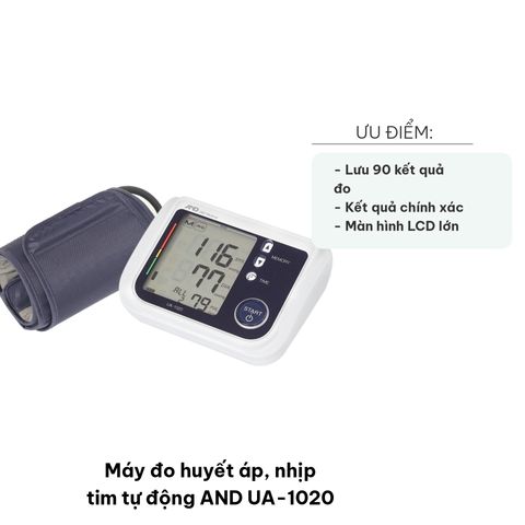 Máy Đo Huyết Áp Tự Động AND UA-1020 - Nhịp Tim, Kết Quả Chính Xác, Thiết Kế Thoải Mái, Phát Hiện Bất Thường, Phù Hợp Tất Cả Người Dùng