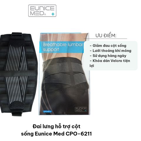 Đai lưng hỗ trợ cột sống Eunice Med CPO-6211 - Giảm đau lưng, hỗ trợ tư thế, thiết kế thoáng nhẹ, dùng khi chơi thể thao và sinh hoạt hàng ngày.