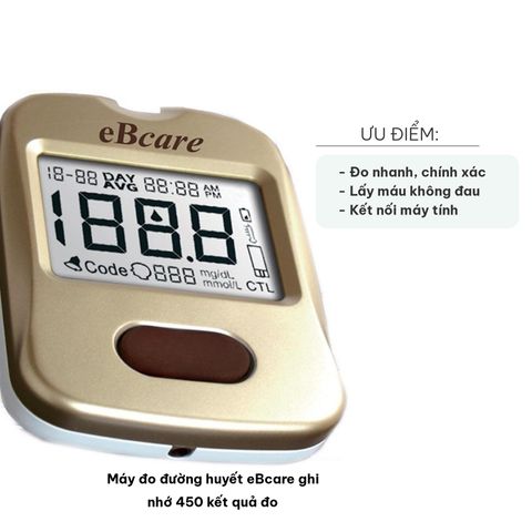 Máy Đo Đường Huyết eBcare Chuyên Dụng - Ghi Nhớ 450 Kết Quả Đo, Kết Nối Máy Tính, Đo Chính Xác 99%