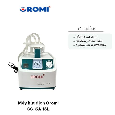 Máy hút dịch Oromi SS-6A 15L - Chỉnh lực hút cho trẻ sơ sinh và người lớn, thiết kế êm ái, dễ sử dụng, chính hãng.