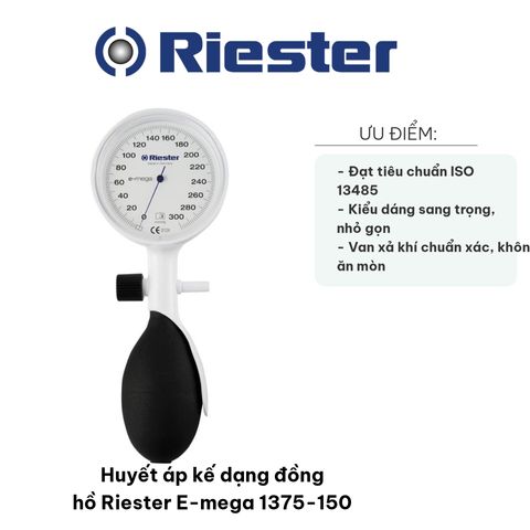 Huyết Áp Kế Dạng Đồng Hồ Riester E-mega 1375-150 - Thiết Kế Sang Trọng, Độ Chính Xác Cao, 1 Ống Dây hoặc 2 Ống Dây, Chất Lượng ISO 13485
